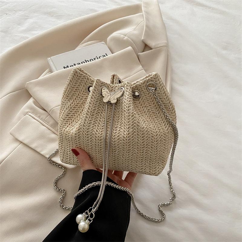 2025 Summer New Fashion Woven Portable Shoulder Crossbody Bucket Bag Women's Bag Supports a Large Number of Foreign Women's Bags