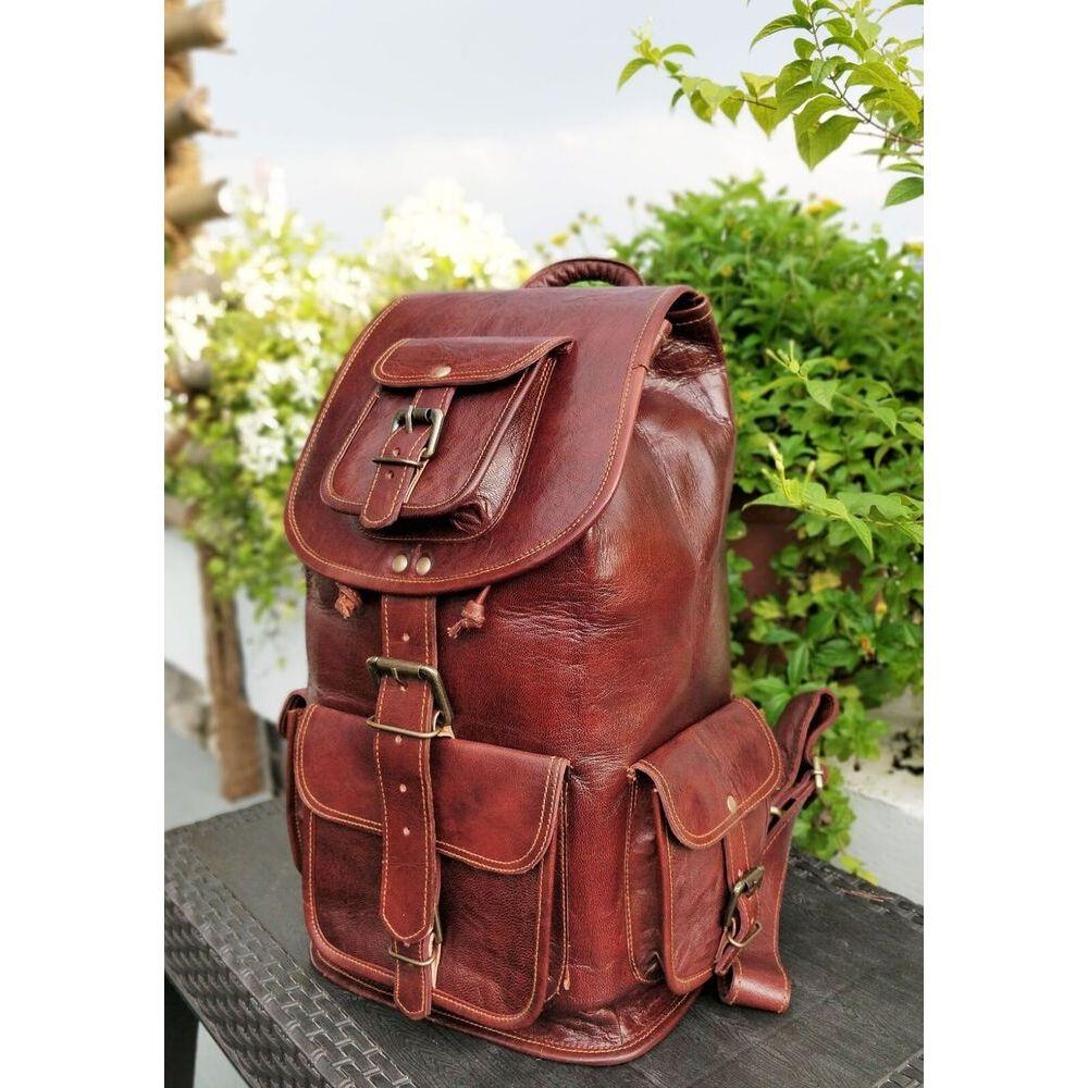 Men's New Genuine Leather Rucksack Vintage Goat Shoulder Travel Bag