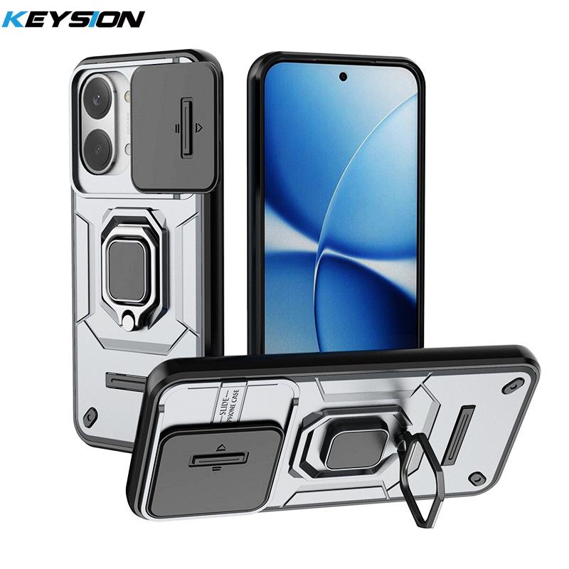 KEYSION Противоударный бронированный чехол для POCO X8 Pro Max Защита выдвижной камеры Металлическое кольцо-подставка Чехол для телефона для Xiaomi POCO X8 Pro for POCO X8 Pro Max серый