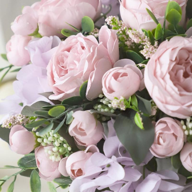 1pc Blue Artificial Flower Hydrangea Fake Peony Silk Flowers Rose Bouquet for Home Wedding Bride Bouquet Decor, Valentine Day