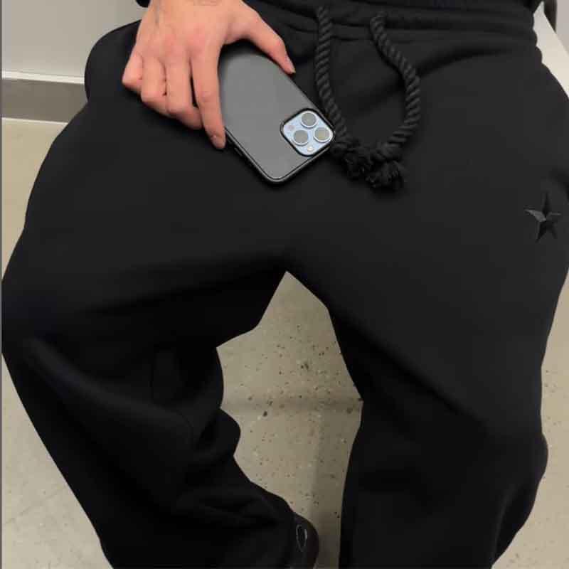 Harajuku Luźne Spodnie Dresowe z Podwójnym Stanem Y2K Amerykański Jednolity Kolor Haft Literowy Spodnie Codzienne Hip Hop Sznurek w Pasie Jogger