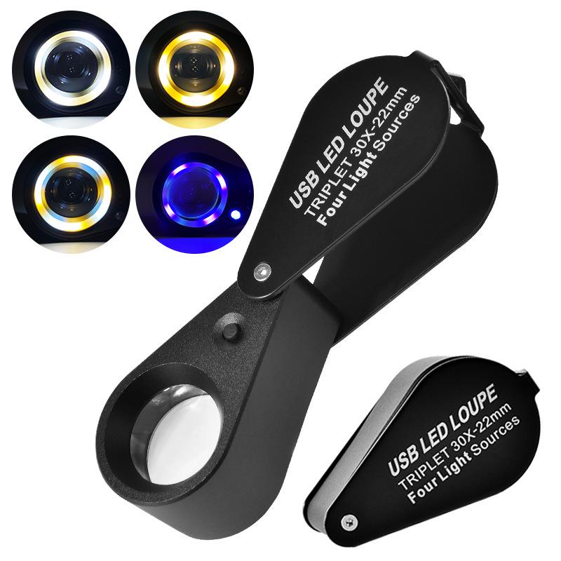 10X 20X Magnifier 13Led Fluorescent Identification, Charging Magnifying Glass, Diamond Identification