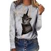 Spring and Autumn Round Neck 3D Cat Printed Top Fashionable Casual Long Sleeved Women's T-shirts