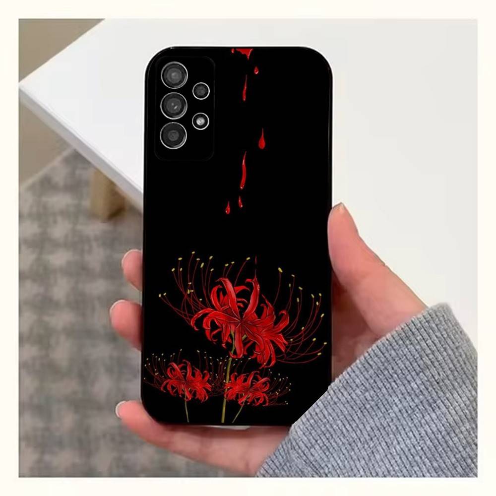 Red Spider Lily Flowers Case For Samsung S21,S20,S10,Plus,S9,S22,S25,Ultra,S24,S23,FE,Lite,Soft Silicone Black