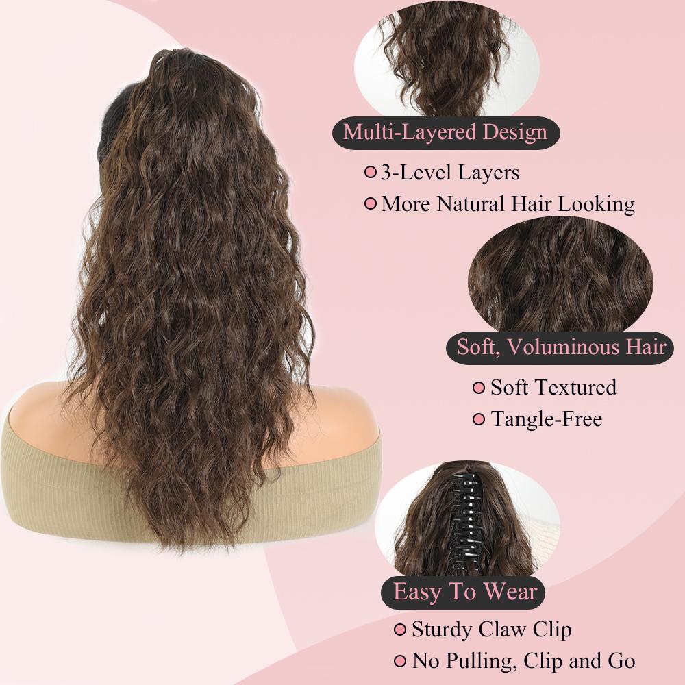 Aosiwig Synthetic Claw Ponytail For Women Long 18Inch Curly Hair Fake False Hairpiece Clip In Ponytails Extension Heat Resistant