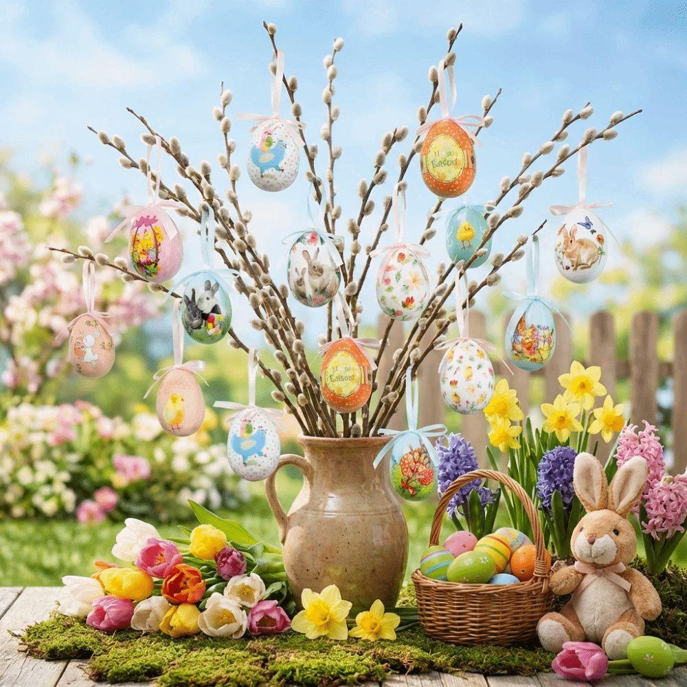 Painted Easter Eggs Pendant Colorful Hanging Easter Egg Foam Easter Eggs Window Door Garden