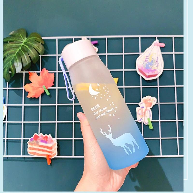 580ml Water Bottle Portable Gradient Color Plastic Water Cup Outdoor Sports Leakproof Drinking Bottle