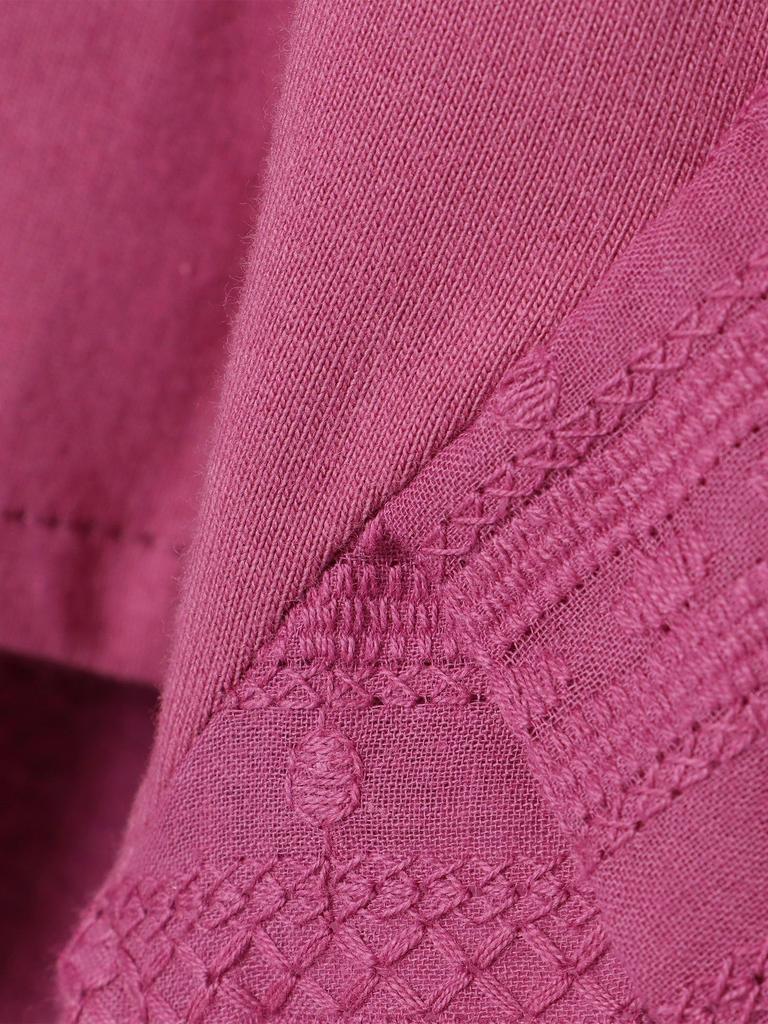 Beams Heart Back Mixed Material Crew Neck One Size S/S Tee, Tuck, Pullover, Women's, Berry,