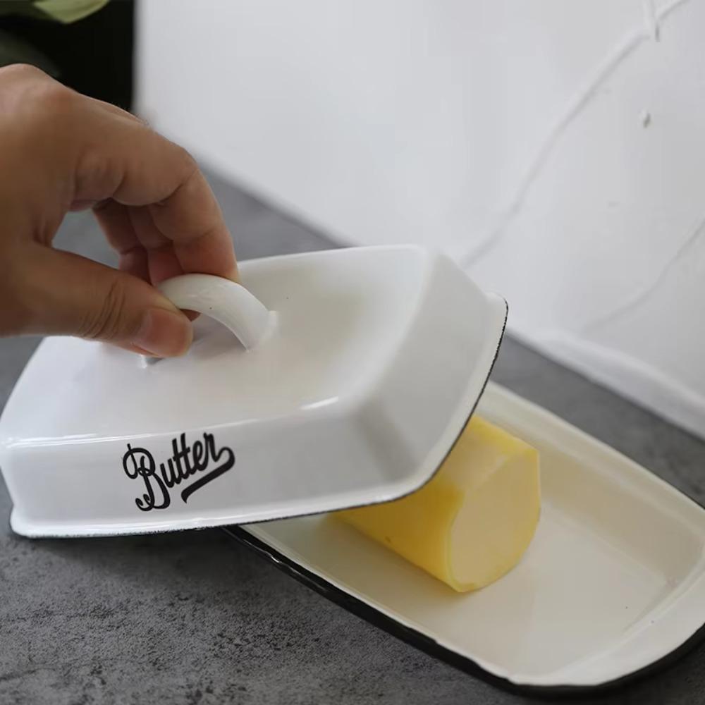 Mit Deckel Emaille Butterdose Nostalgische Käseplatte Geschirr Butterdose Kühlschrank