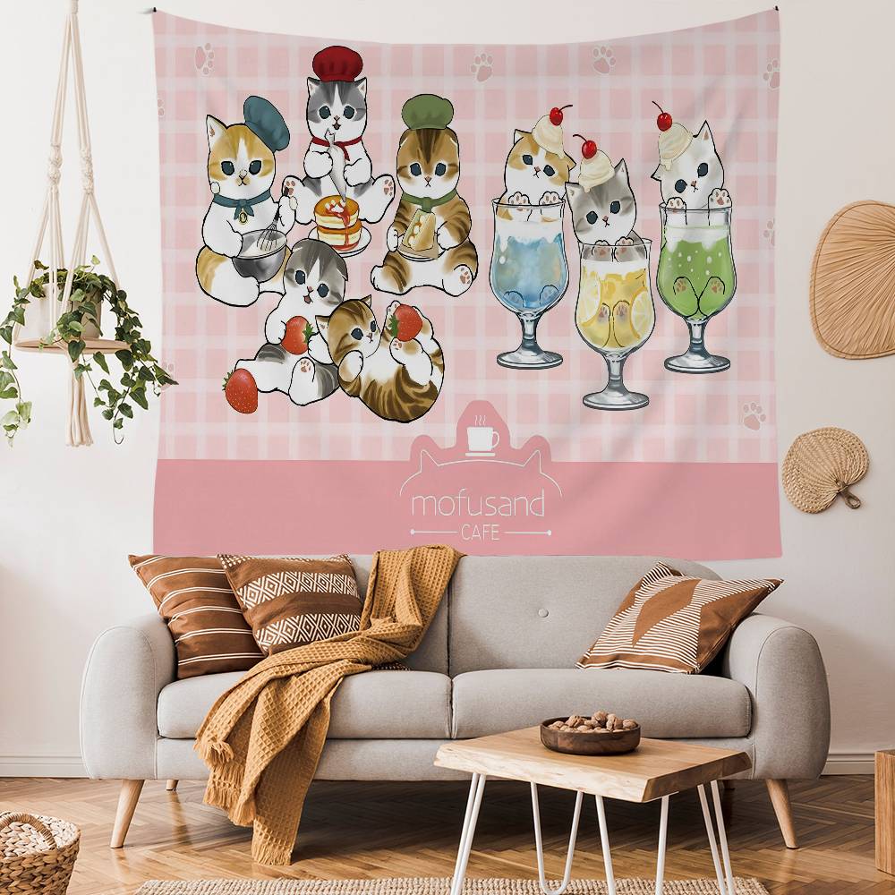 Cute MMofusands Cat Cartoon Tapestry Art Science Fiction Room Home Decor Wall Hanging Home Decor