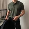 Men's American Retro Heavyweight Short Sleeve Polo Shirt with Tight Cuffs - Mature, Stable, Fitness-Ready Henry Style.