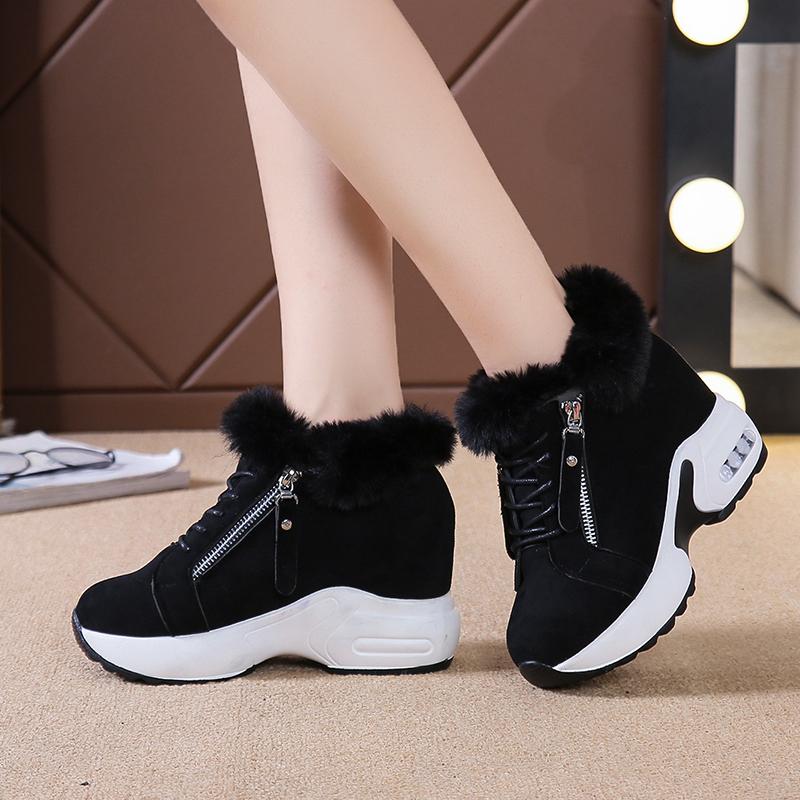Mode 2024 Damen High Heels Plüsch Warme Winter Sneakers Casual Damen Seitlicher Reißverschluss Freizeitschuhe