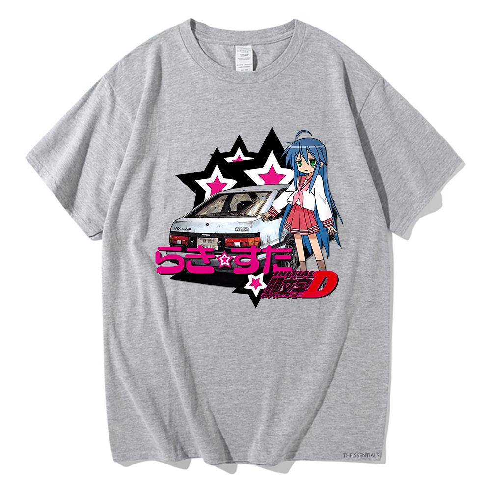 Anime Lucky Star Konata T-Shirt Cartoon Unisex Damen Ästhetisch Vintage Auto T-Shirt Unisex Unisexga Druck Oversize Oberteile Baumwolle T-Shirt