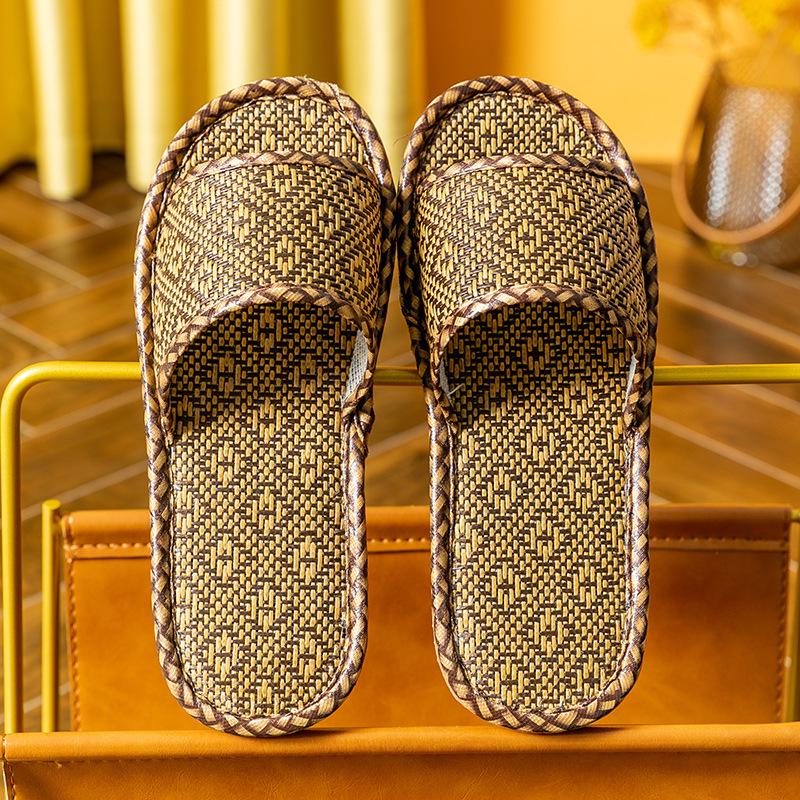 Unisex Thick-Bottom Rattan Straw Linen Slippers for All Seasons