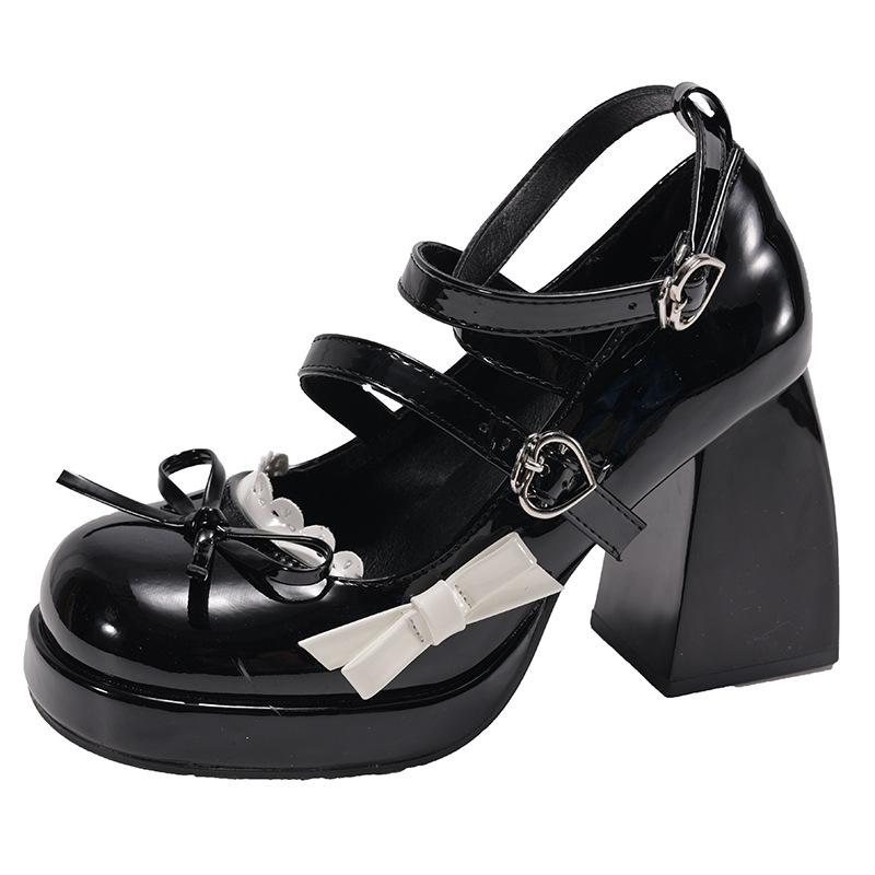 Black French small man height increase thick heel high heels women's 2025 new autumn versatile round head Mary Jane single shoes