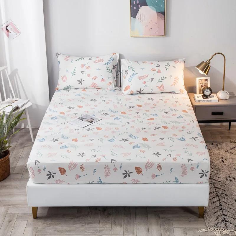Pure Cotton Printed Fitted Sheet Only Non-Slip Protective Cover for Bedroom  (no Pillowcase)