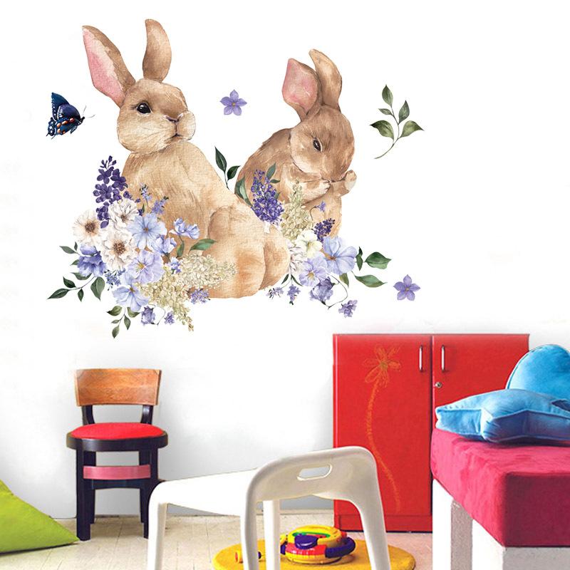 Cute Rabbits and Butterflies Wall Sticker for Bedroom Living Room Entryway Makeover Self-Adhesive Removable Home Decor