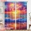 2pcs  2D plane printing Curtain Popular Beach Sunset Sea Polyester Fabric (without rod) Outdoor Decorations Ldeal for Bedroom