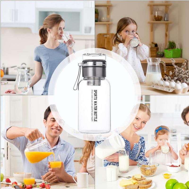Clear Glass Water Bottle Clear Juice Bottles Glass Cups Large Capacity Jug With Tea Strainer Leak-Proof Flask Cup Reusable For