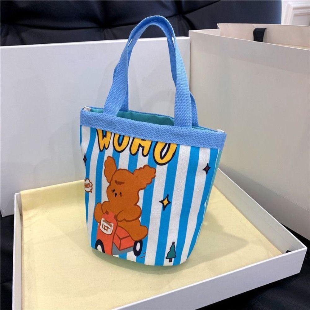Cartoon Printed Graffiti Bucket Bag Lovely Cylinder Students Carry Lunch Bag Canvas Women Handbag
