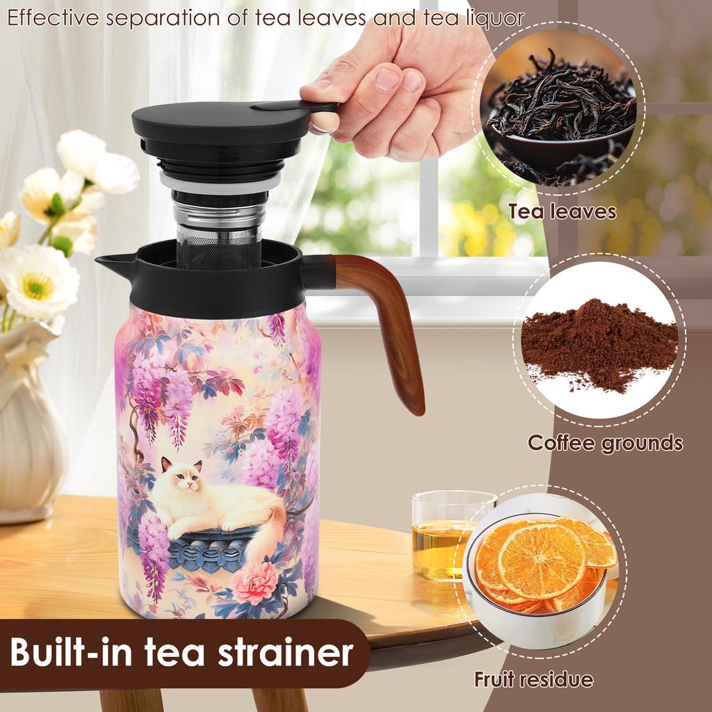 1500ml Vintage Floral Tea Thermos with Infuser Stainless Steel Tea Kettle DripProof Teapot With Tea Infuser Thermo Home Teaware