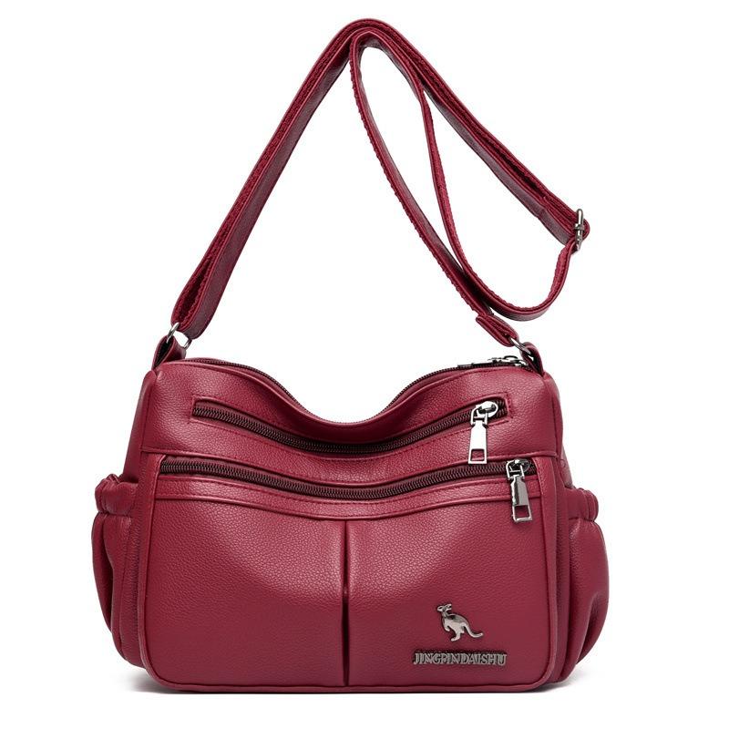 Mehrschichtige Umhängetasche mit großem Fassungsvermögen aus weichem Leder