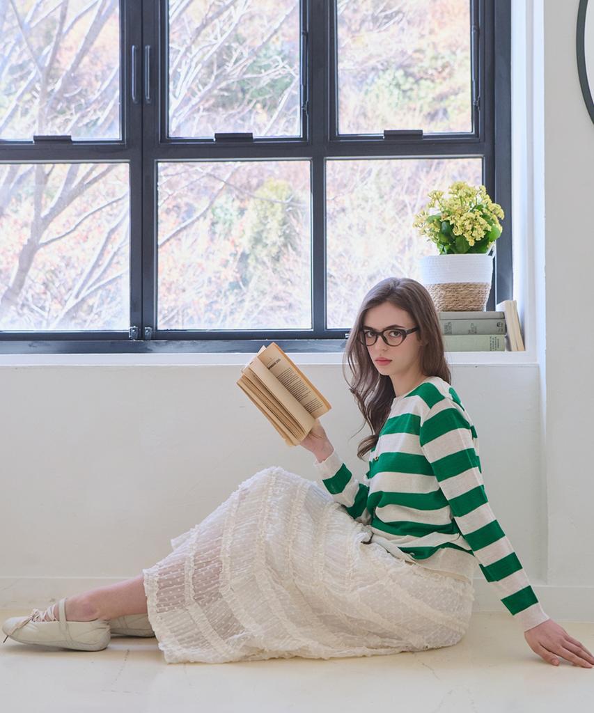 SLOWLOLLI Stripe Round-Neck Knit_4 Colors