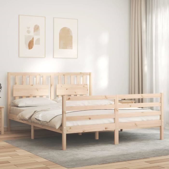 VidaXL Cadre de lit avec tête de lit 160x200 cm bois massif 3194321