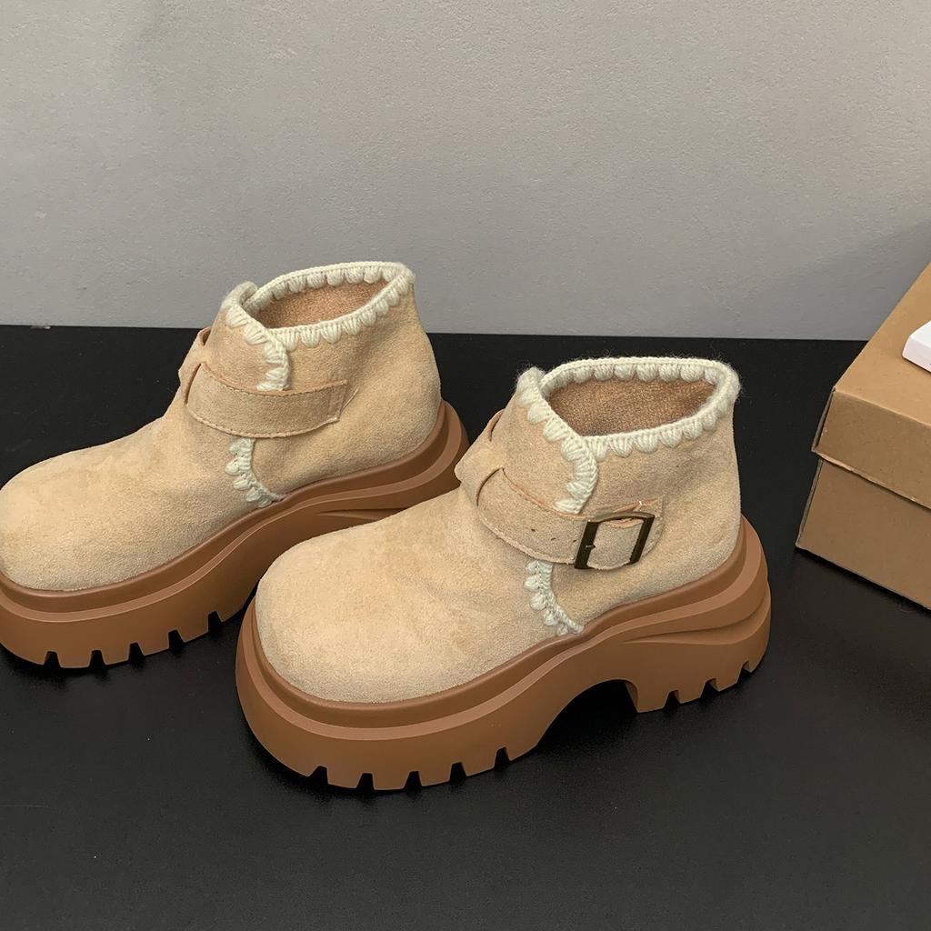 Brown retro thick-soled thick-heeled heightened Martin boots women's 2025 new autumn skirt, thin and versatile short boots