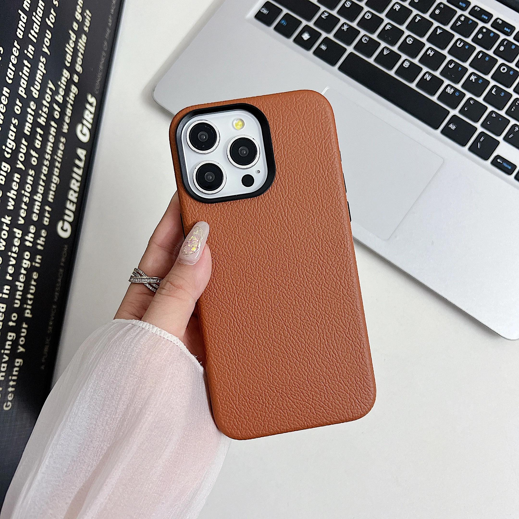 

Luxury Leather Magnetic Phone Case for iPhone 17 Air 16 15 14 13 Pro Max Wireless Charging Shockproof Phone Cover Etui Coque iPhone Air темно-коричневого кольору