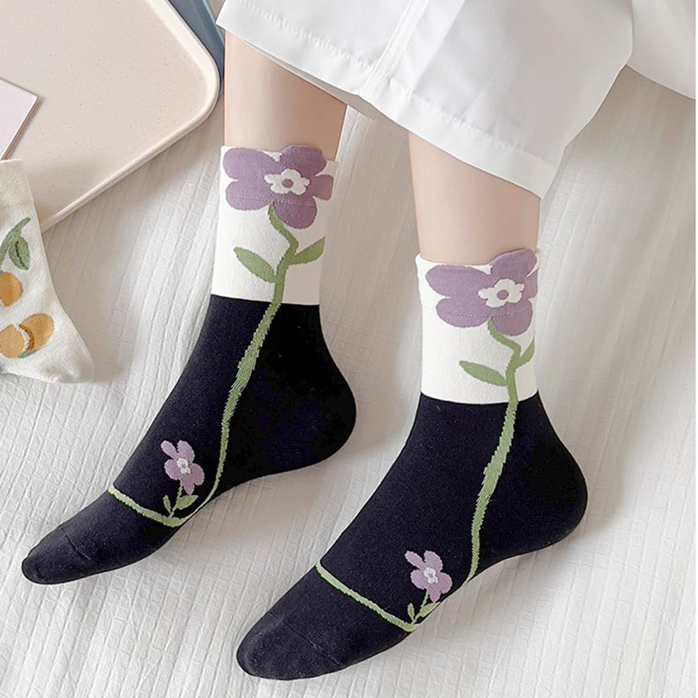Yolrky Cute Socks for and Colorful Stylish and Casual Women's Spring, Autumn, Winter, 5-Pair Set, Socks, (Multicolor/Floral)