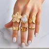 6PCS Exaggerated Metal Flower Open Rings for Women Baroque Imitation Pearl Adjustable Ring Fashion Jewelry Accessories