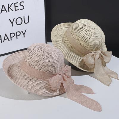 Fashion Vintage Sun Hat with Bowknot - Foldable StrawFedora for Women -ldeal for Outdoor Travel AndBeach - Sunscreen Protection