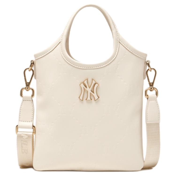 New MLB Monogram Tote Bag, Shopping Bag, Handbag Women's Ecru/Black/Brown 7ACRMDN5N