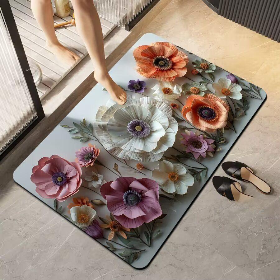 Simple Printing Bathroom Thickening Mat Bath Non-slip Carpets In Wash Basin Bathtub Side Floor Rug Shower Room Doormat Memory Foam 3D Pad