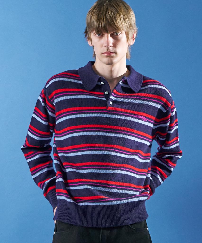 MOONSUN Mj S2 02 M.C Unisex, Stripe Wool Collar Knit / Lolli-Pop