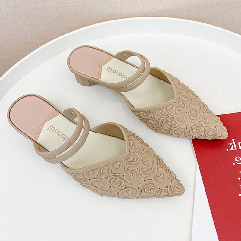 

Fashion With Heel Shoes Sexy Women s Mules Slippers and Ladies Sandals Pointed Toe Slides Summer Footwear Pvc H Sandal Stylish Sale Vip 36