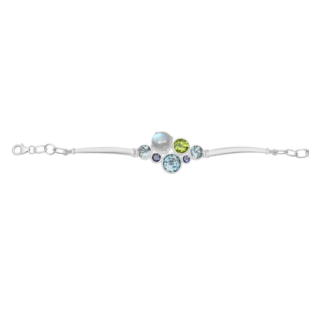 Natural Blue Topaz & Moonstone Gemstone Bracelet, Solid 925 Sterling Silver, Handmade Bracelet Jewerly Gift For Women & Girls