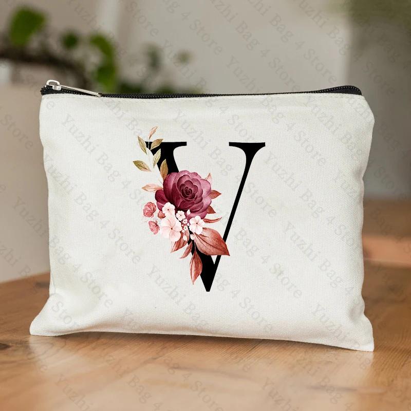A-Z Alphabet Cosmetic Storage Bag Initial Graduation Gifts for Teacher Flowers Print Toiletry Bag for Bridesmaids Wedding Gifts