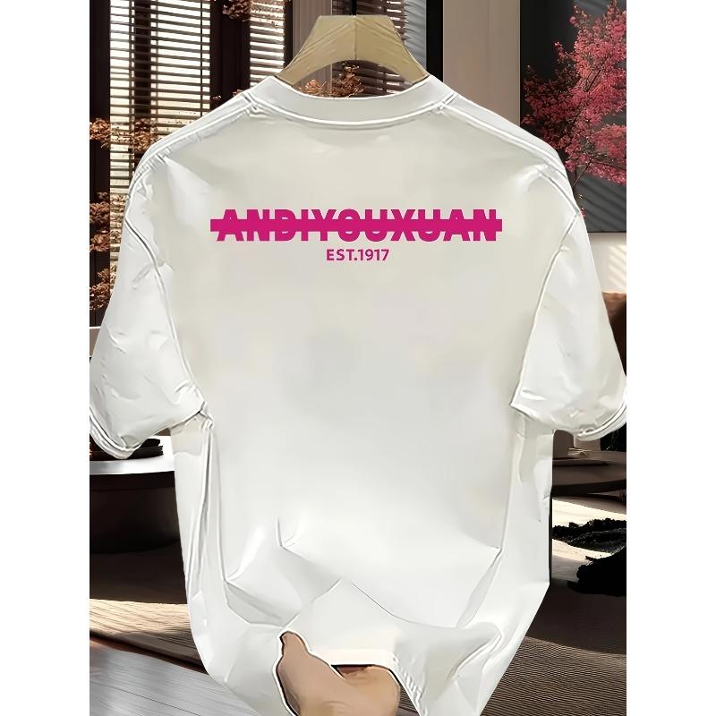 

Мужская футболка с модным принтом, короткий рукав, новый летний повседневный стиль, свободный крой, универсальный топ больших размеров S белый