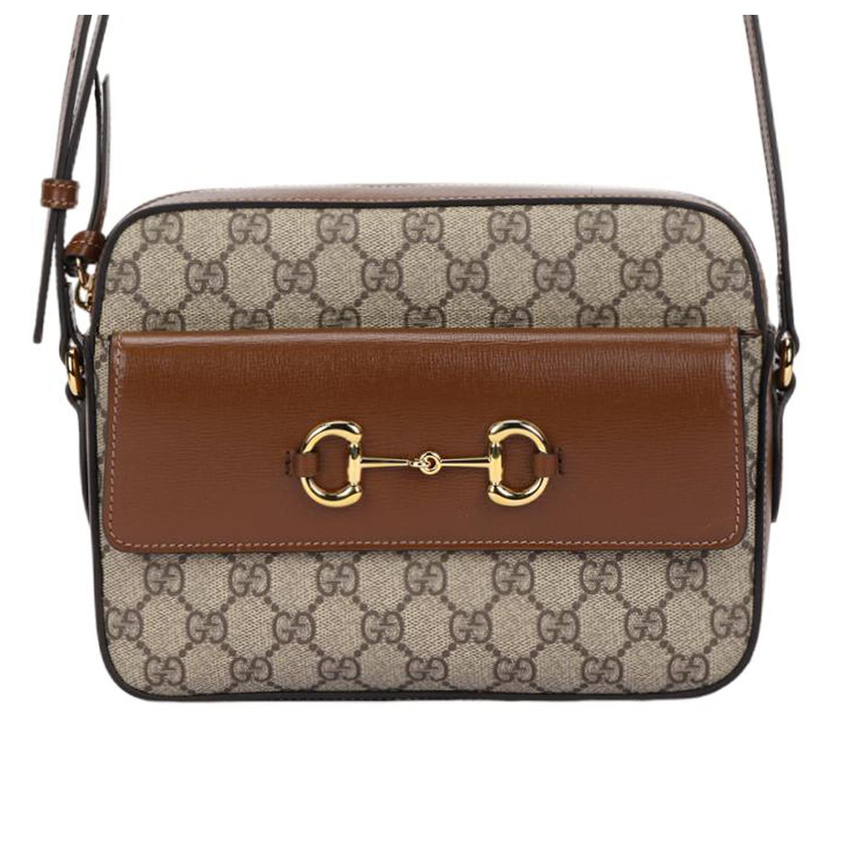 

Gucci Horsebit 1955 GG Supreme Canvas Leather Crossbody Bag With Gold Hardware For Unisex Daily Use Basic Set (Bag+Dust Bag)