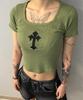 Bonseullipi Cross Square Neck T-Shirt (Green)