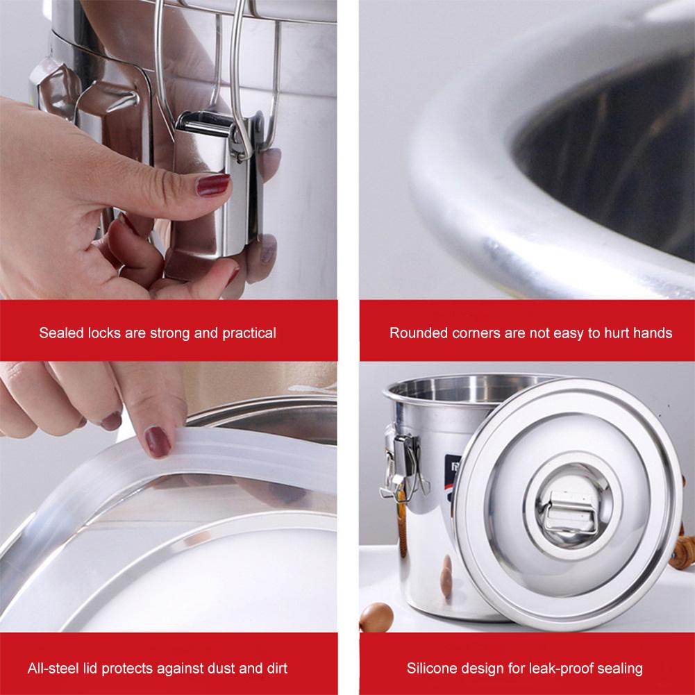 6/12/21/33L Food Airtight Canister 304 Stainless Steel Food Oil Sugar Milk Storage Bucket for Household Kitchen Bar Restaurants