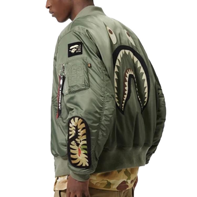 A BATHING APE X Alpha Industries Jackets Men's Camouflage Army Olive Baseball Collar Moderate Workwear 1G73-141-907