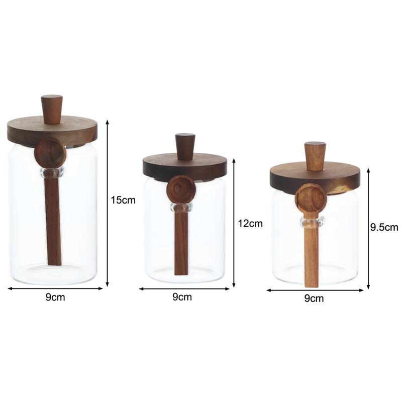 Glass Containers Food Storage Jars With Wooden Lids And Scoop Glass Sealed Jar Airtight Jar For Sugar Coffee Bean Candy