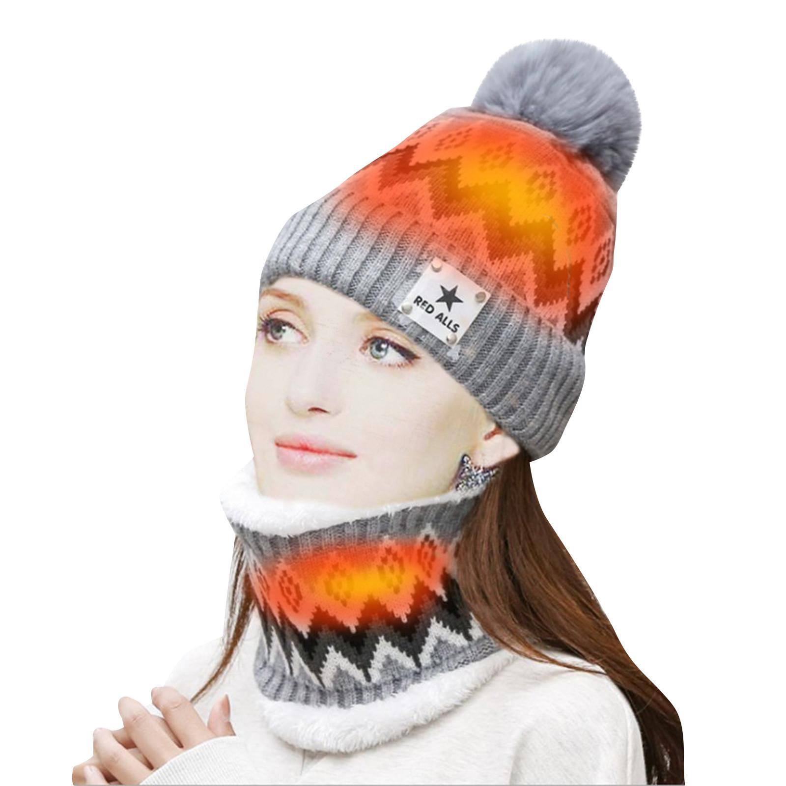 

USB электрическое отопление уличная теплая зимняя вязаная шапка и шарф комплект стильная вязаная шапка для женщин One Size