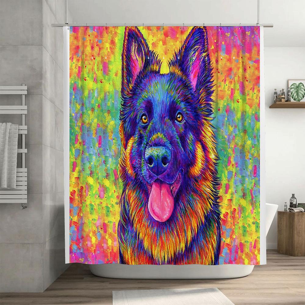 German Shepherd Dog Shower Curtain Waterproof Vintage Husky Pet Bathroom Decor Artistic Canvas Print Home Decor Wall Art