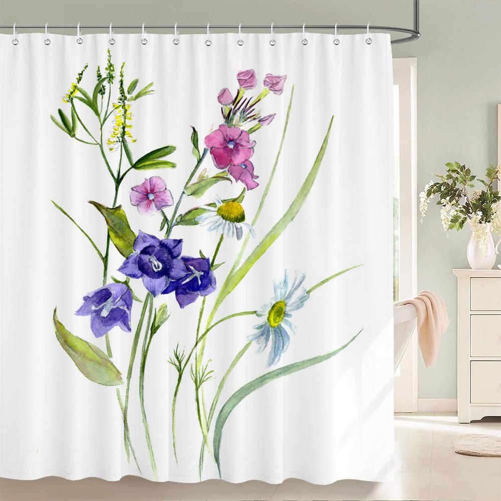 

Fresh Green Plant Flowers Leaves Shower Curtain Bathroom Curtains Waterproof Polyeste Fabric Bathtub Decor With Hooks 180X180Cm W60H190(CM)-1 Pcs