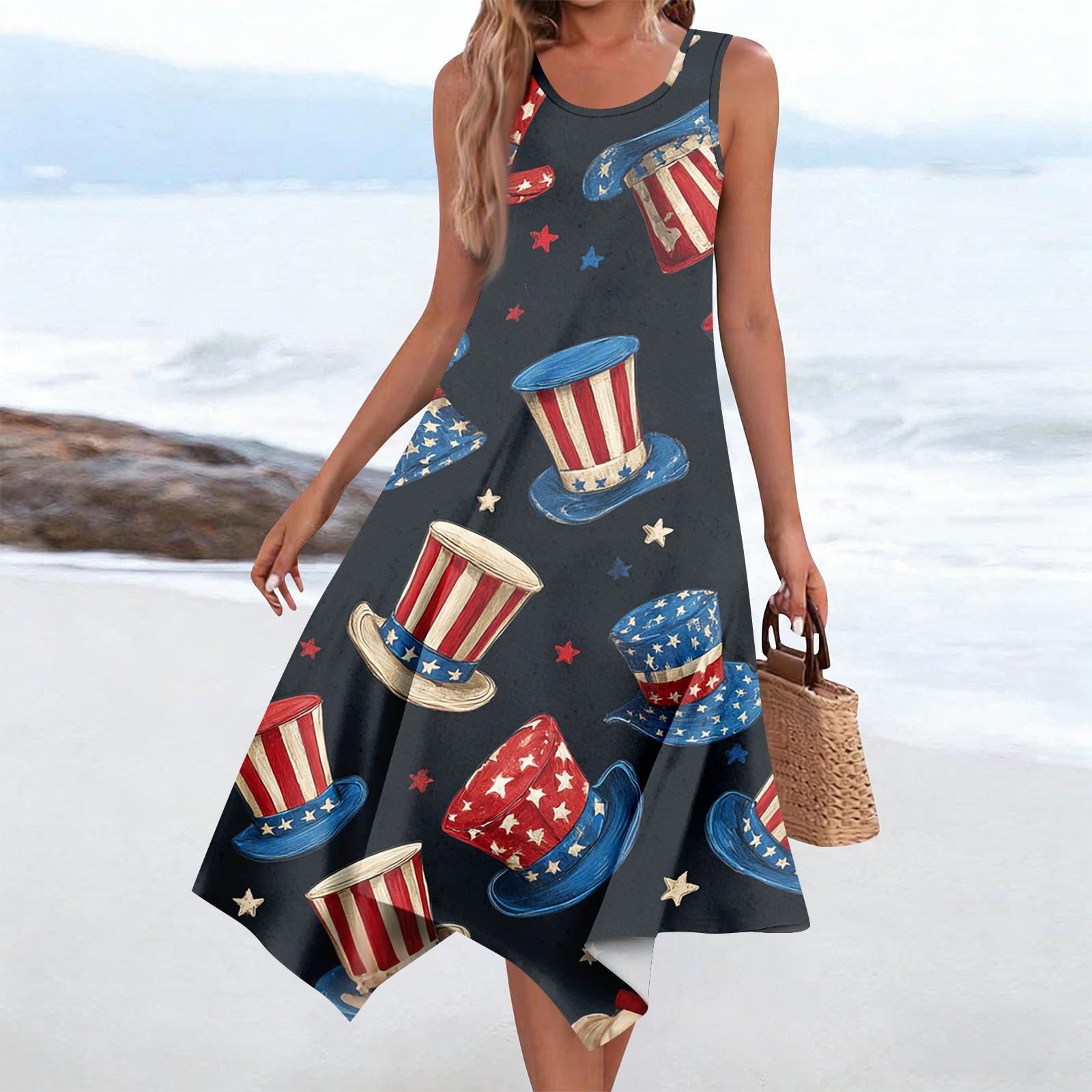 

Женское повседневное модное платье средней длины с круглым вырезом без рукавов с винтажным цветочным принтом и неровным подолом L чёрный