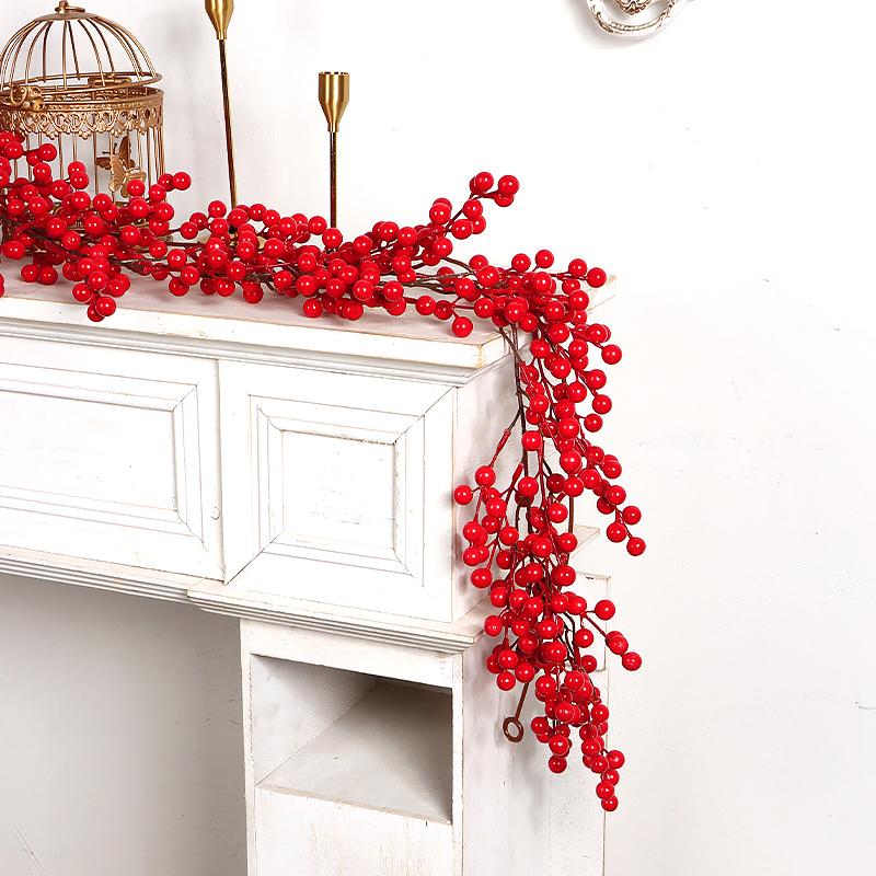 1PC Christmas Tree Vine Decorations Fireplace Wreath Gardens Artificial Holly Leaves Home Plastic Xmas Trees Red Berries Holiday